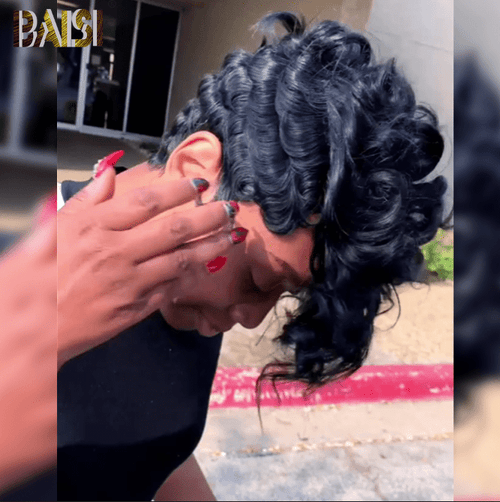 BAISI HAIR Pixie Cut Wig BAISI Sexy Natural Black Finger Wave Wig