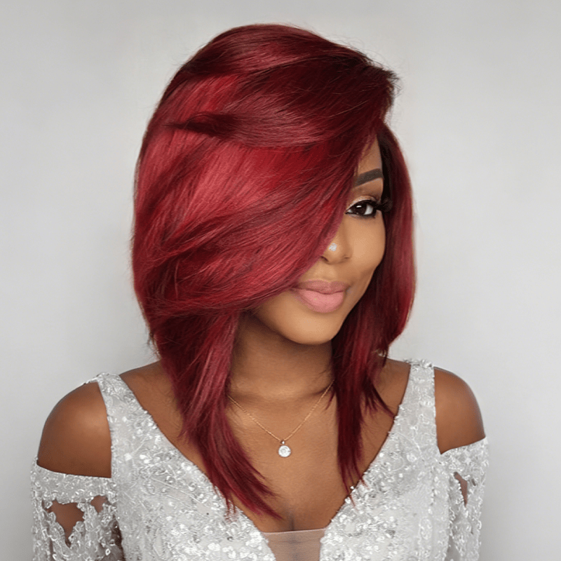 BAISI 4X4 Lace Red Side Part Sexy BoB Wig – BAISI HAIR display picture 3