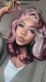 BAISI Wine Color With Blonde Highlight Lace Wavy Wig