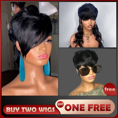 Wholesale Baisi 1 Side Part Mullet Wig+1 Mullet Wig+1 Free Mahcine wig=$169