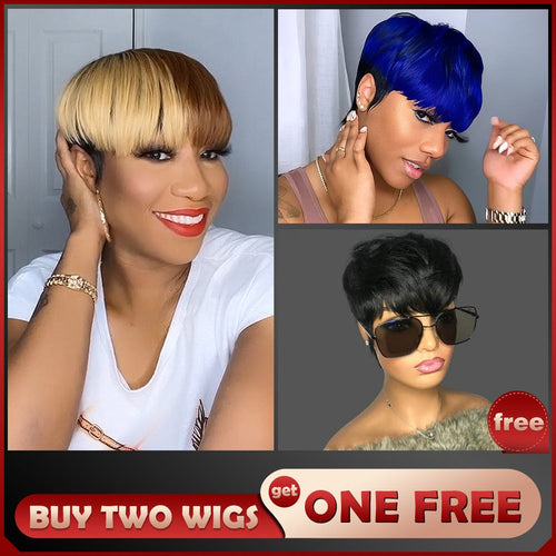 Wholesale Baisi 1 Straight BoB Wig+1 Mullet Wig+1 Free Mahcine wig=$179