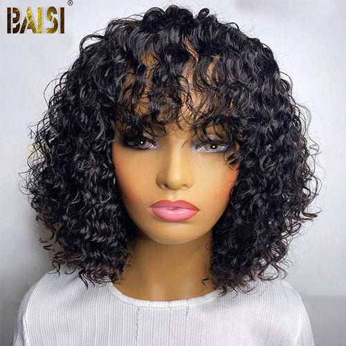 hairbs BOB Wig Baisi Machine Made Curly With Bang BoB Wig
