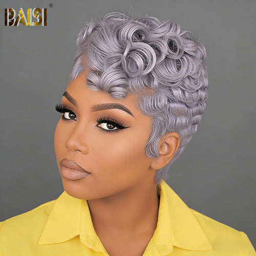 Baisi-13X4Lacefrontalpixiecutwig-greycolor-100_humanhair-for black women-color wig-short hair-finger wave wig