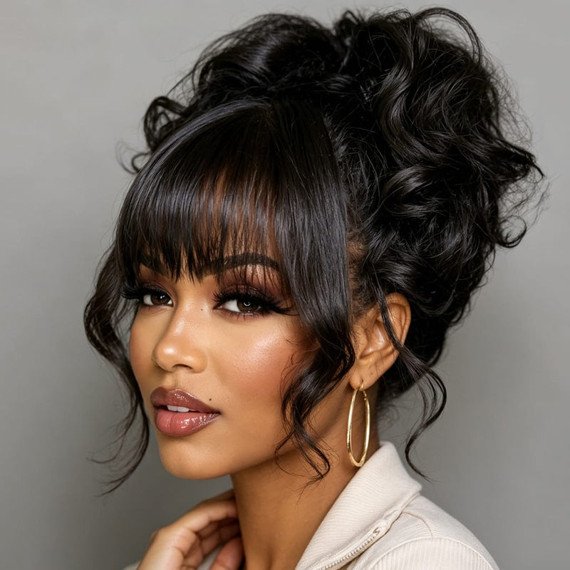 BAISI Pre-styled Updo Wavy With Bang Wig For Black Women – BAISI HAIR