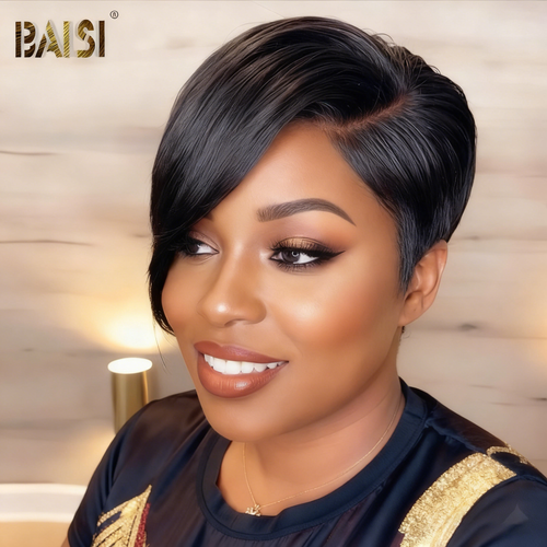 Baisi-4X4_Lace_closure_short_bob_wig-black_color-100_human_hair-for black women-short cut wig-natural black wig-pixie wig-side part wig