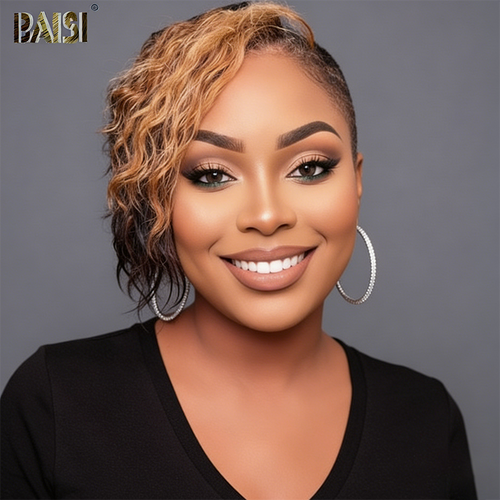 Baisi-6X7_Machine_made_glueless_topper-Natural_black_with_honey_blone_color-100_human_hair-for black women-Topper unit-glueless hair-no lace hair-clips in hair
