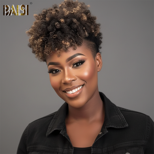 Baisi-6X9gluelesstopperhair-Blackwithbrownhighlight-100_humanhair-for black women-clips in hair-color hair-afro hair