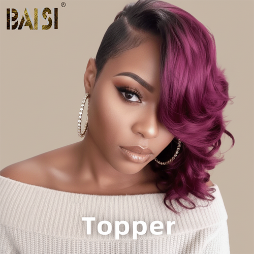 Baisi-6x7Toppergluelessunit-blackwithpurplecolor-100_humanhair-for black women-clips in hair-color hair-short hair