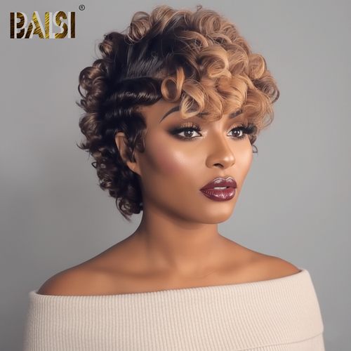 Baisi-Full_lace_short_cut_wig-sexy_honey_brown_color-100_human_hair_for black women-short cut wig-front side-for party-for daily use
