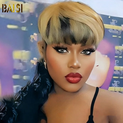 Baisi-Machine_made_glueless_mullet-black_with_honey_blonde_color-100_human_hair-for black women-mullet wig-color hair