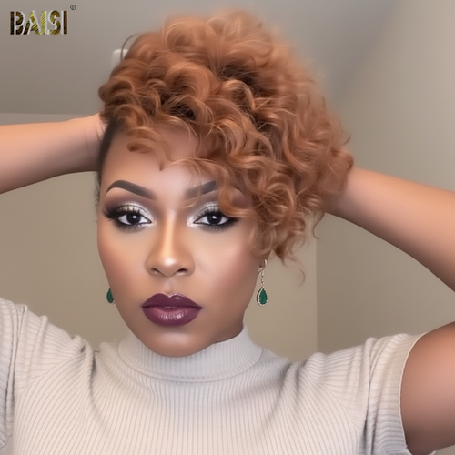 Baisi-Machine_made_glueless_topper_unit-Black_with_ginger_color-100_human_hair-for black women-clips in hair