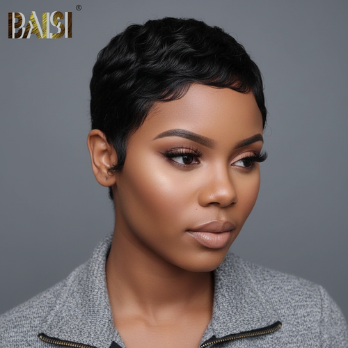 Baisi-Machine_made_pixie_short_cut_glueless_hair-Black_color-100_human_hair-for black women-short cut wig-pixie wig-natural black color wig