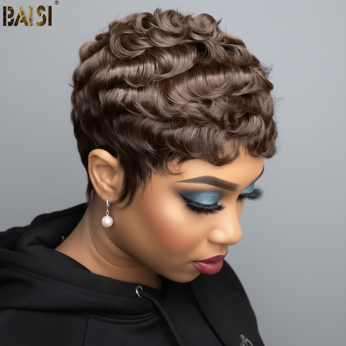 Baisi-Machine_made_pixie_short_cut_glueless_hair-Brown_color-100_human_hair-for black women-glueless hair-pixie wig-short hair