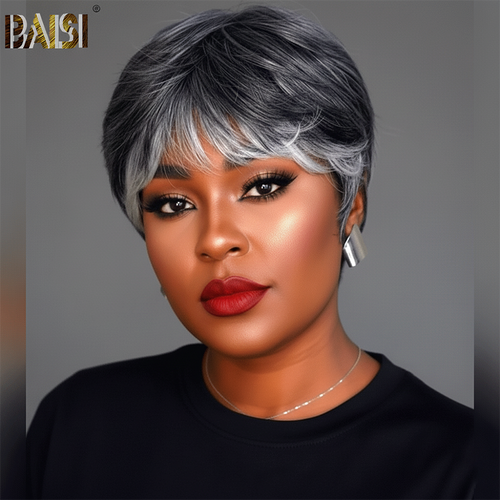 Baisi-Machine_made_pixie_short_cut_glueless_hair-grey_color-100_human_hair-for black women-color hair-put on and go wig