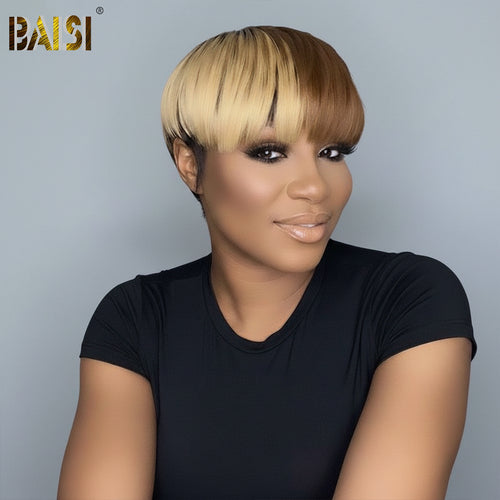 Baisi-Machine_made_pixie_short_cut_wig-brown_and_blonde_color-100_human_hair-for black women-pixie wig-short wig-glueless hair-put on and go wig