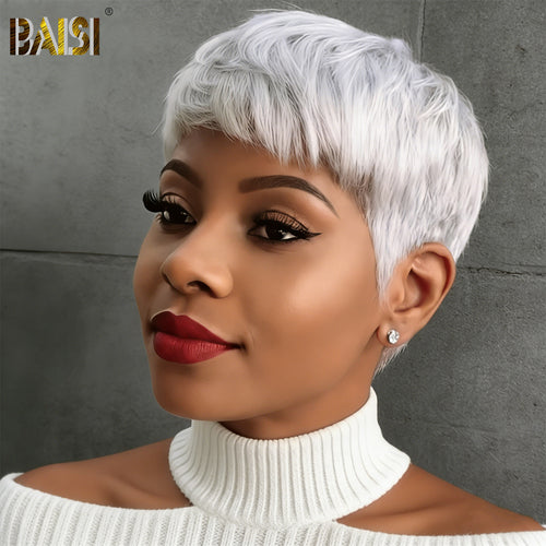 Baisi-Machine_made_pixie_short_glueless_wig-White_color-100_human_hair-for black women-glueless hair-color wig-pixie wig