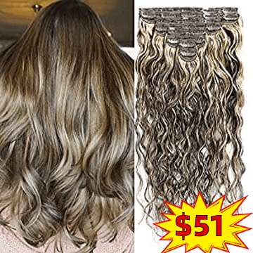 amazon flash deal BAISI Flash Deal Wavy Clip Ins Hair Extensions F1B/27# Color