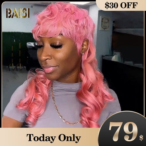 Baisi_Clearance_Sale 8A Brazilian Virgin Hair BAISI Pink Mullet Wig