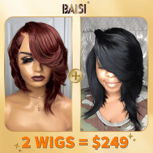 BAISI HAIR 2WIGS Baisi 1-4X4 Lace Side Part BOB Wig+1-13X6 Reddish Brown BoB Wig = $249