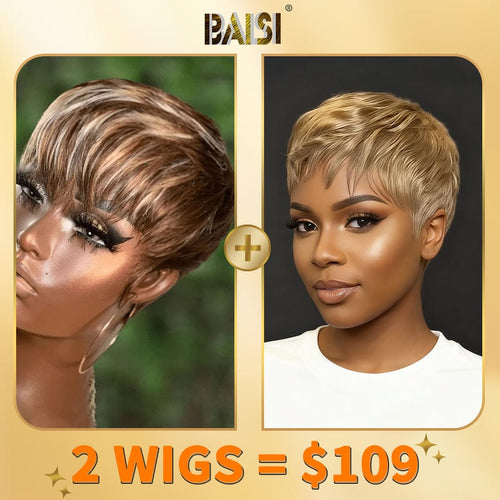 BAISI HAIR 2WIGS Baisi 1 Elegant Short Pixie Cut Wig+1 Pixie Short Cut Wig = $109