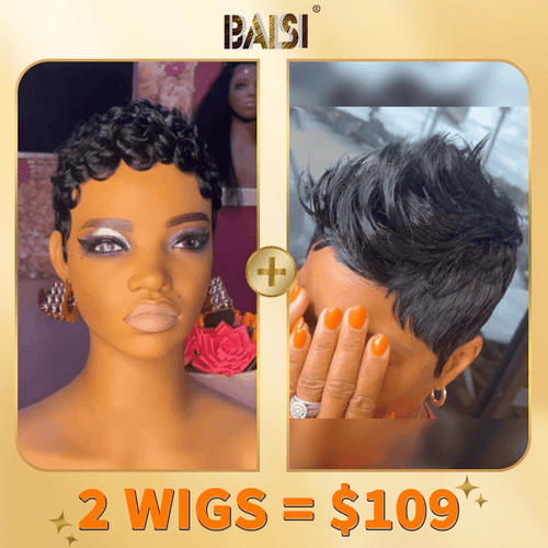 BAISI HAIR 2WIGS Baisi 1 Finger Wave Wig+1 Pixie Short Cut Wig = $109