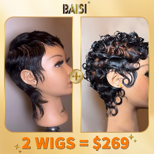 BAISI HAIR 2WIGS Baisi 1 Full Lace Short Wavy Wig+1 Short Straight Full Lace Wig = $269
