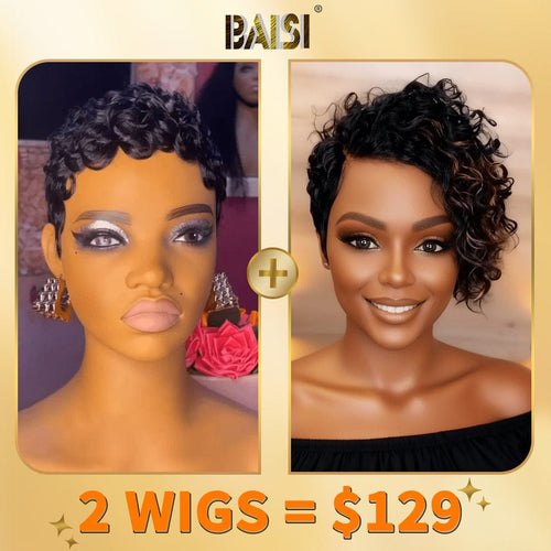 BAISI HAIR 2WIGS Baisi 1 Highlight Curly BOB Wig+1 Finger Wave Pixie Cut Wig= $129