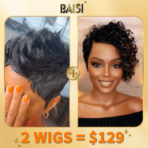 BAISI HAIR 2WIGS Baisi 1 Highlight Curly BOB Wig+1 Machine Made Short Cut Wig= $129