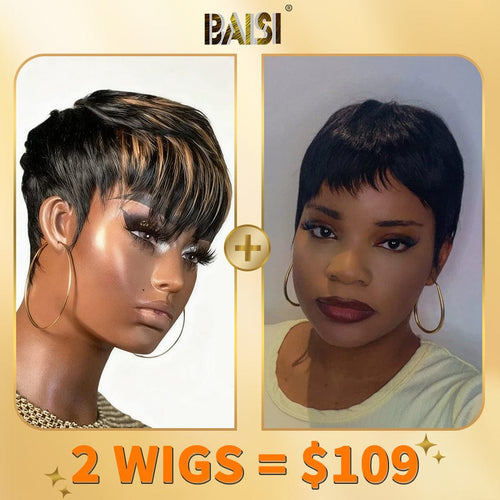 BAISI HAIR 2WIGS Baisi 1 Highlight Short Cut Wig+1 Pixie Short Cut Wig = $109