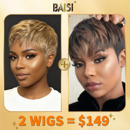 BAISI HAIR 2WIGS Baisi 1 Machine Made Highlight Wig+1  Elegant Short Pixie Cut Wig = $149