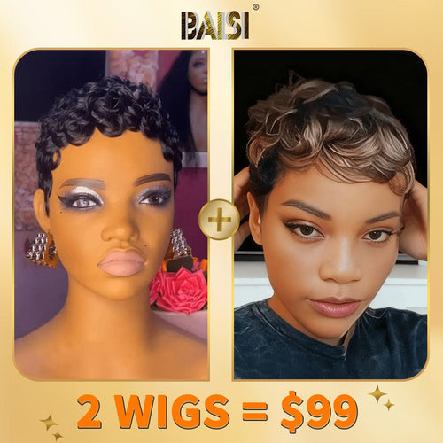 BAISI HAIR 2WIGS Baisi 1 Ombre Color Pixie Wig+l Black Color Finger Wave Wig = $99