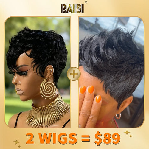 BAISI HAIR 2WIGS Baisi 1 Short Cut Straight Wig+1 Pixie Short Cut Wig = $89
