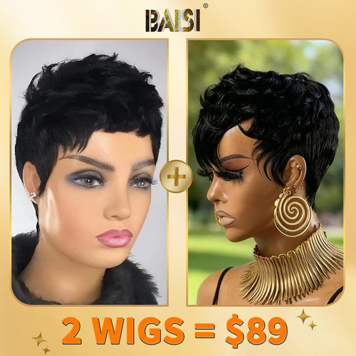 BAISI HAIR 2WIGS Baisi 2 Machine Made Short Cut Pixie Wigs= $89
