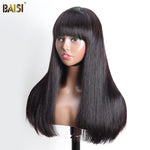 Baisi hair BAISI 100% Human Sexy Straight Silk Base Wig With Bang