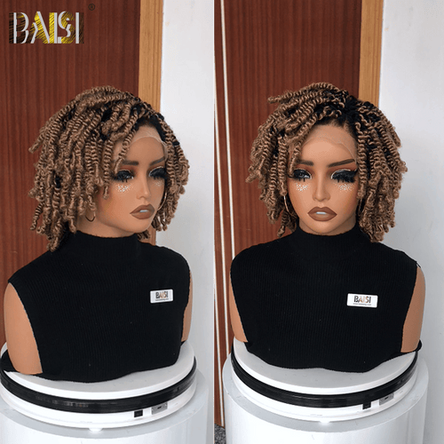 BAISI HAIR Braided Wig BAISI Honey Blonde With Dark Root Braided Short Lace Wig For Black Women
