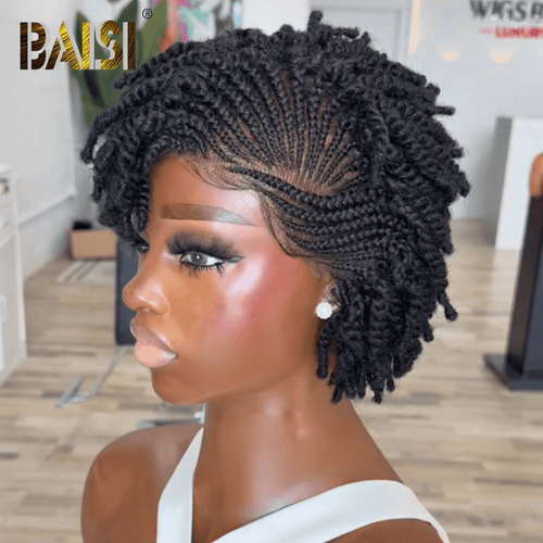 BAISI HAIR Braided Wig BAISI Natural Black Braided Short Lace Wig