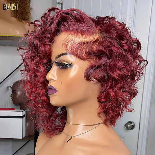 BAISI HAIR Frontal Lace Wig BAISI Perfect Layered Cut Burgundy Wavy Wig