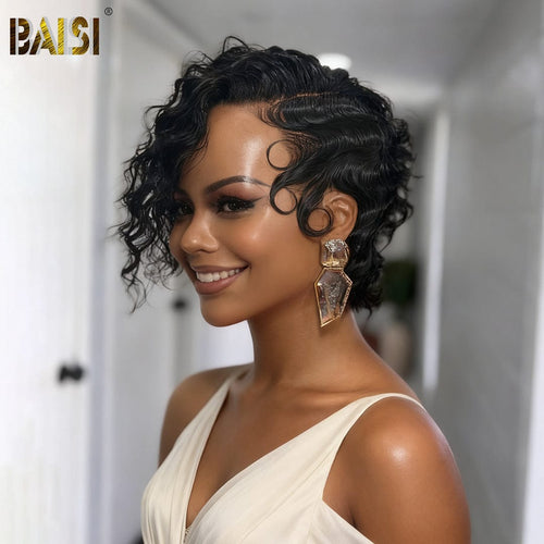 BAISI HAIR full lace wig BAISI Full Lace Side Part Curly Short Wig For Black Women