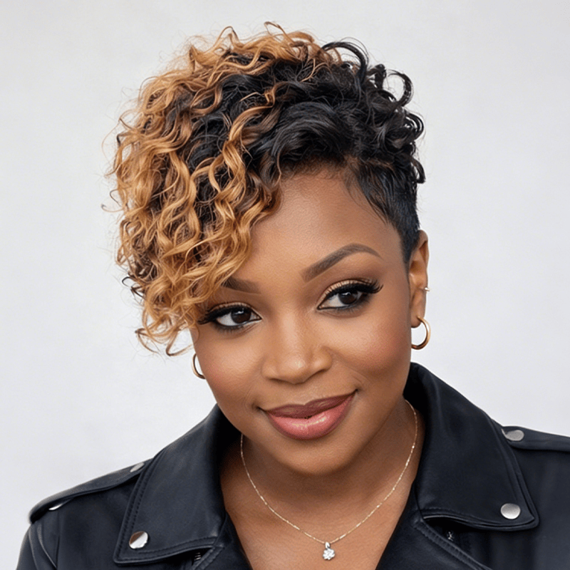 BAISI Lace Curly With Honey Blonde Pixie Wig – BAISI HAIR display picture 1