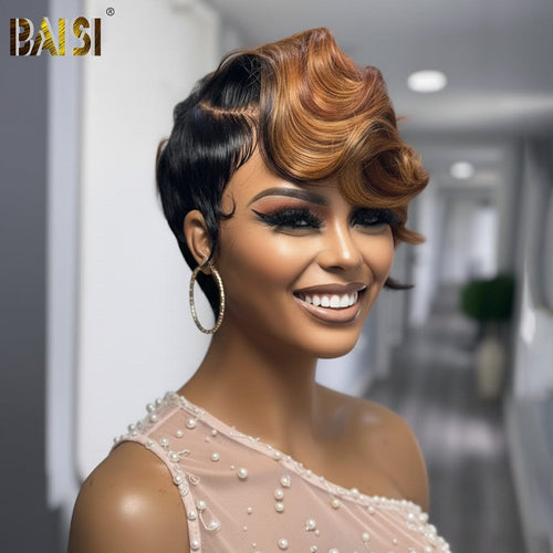 BAISI HAIR Pixie Cut Wig BAISI 4X4 Lace Sexy Short Cut With Honey Blonde Wig
