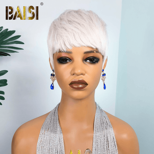 BAISI HAIR Pixie Cut Wig BAISI Cute Machine Made Silver Grey Wig
