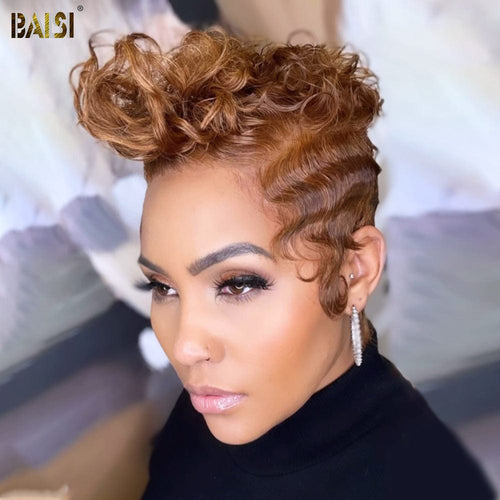 BAISI HAIR Pixie Cut Wig BAISI Ginger Finger Wave Full Lace Wig