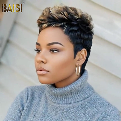 BAISI HAIR Pixie Cut Wig BAISI Machine Made Pixie Short Straight With Highlight Wig