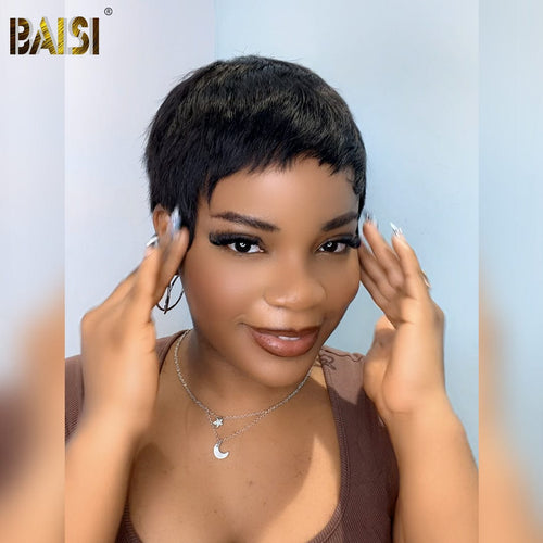 BAISI HAIR Pixie Cut Wig BAISI Natural Black Super Short Full Lace Straight Wig