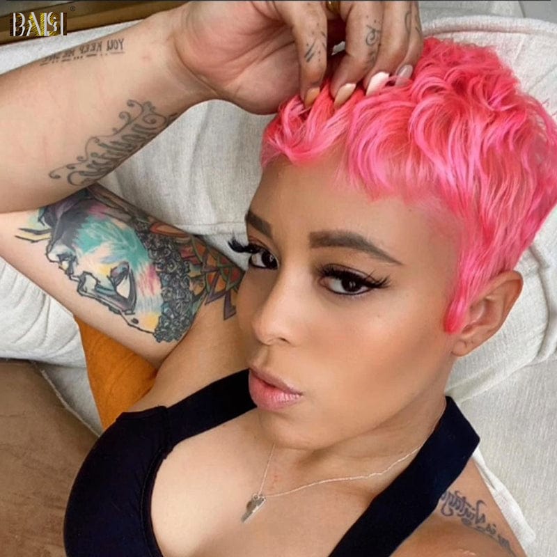 BAISI HAIR Pixie Cut Wig BAISI Pink Machine Made Short Cut Wig