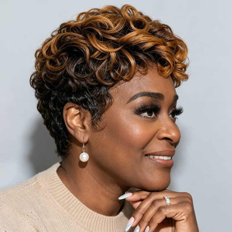 BAISI Pixie Short 13X4 Lace Finger Wave With #30 Wig For Black Women ...