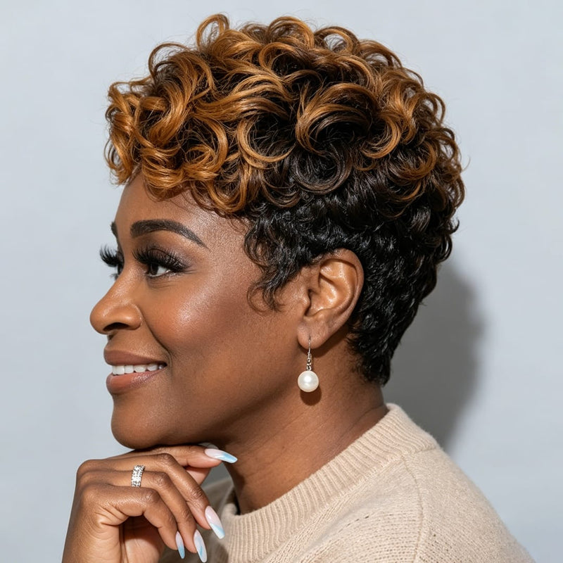 Pixie Lace BAISI Pixie Short 13X4 Lace Finger Wave With #30 Wig For Black Women ...