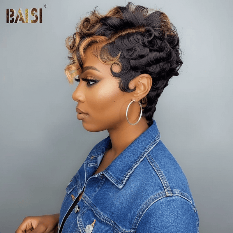 BAISI 5X5 Sexy Finger Wave With Honey Blonde Pixie Lace Wig – BAISI HAIR