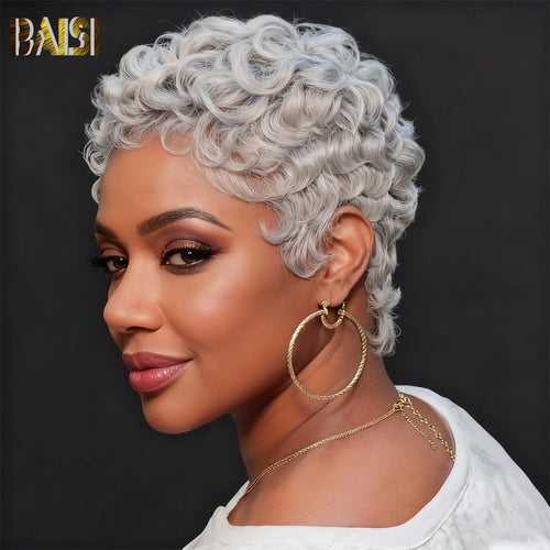 BAISI HAIR Pixie Cut Wig BAISI Silver Grey Quick Weave Short Cut Wig