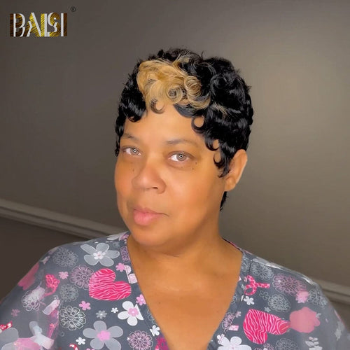 BAISI HAIR Pixie Cut Wig Sexy Highlight Finger Wave Pixie Lace Wig (Copy)